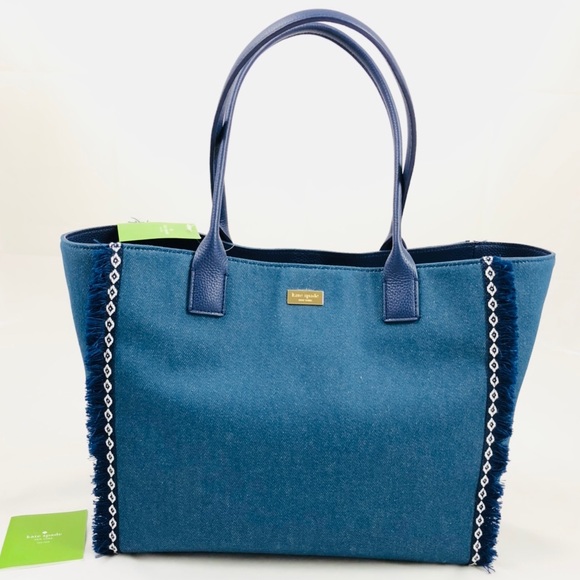RARE! Kate Spade Large Denim Tassel Shoulder Bag - Picture 4 of 8